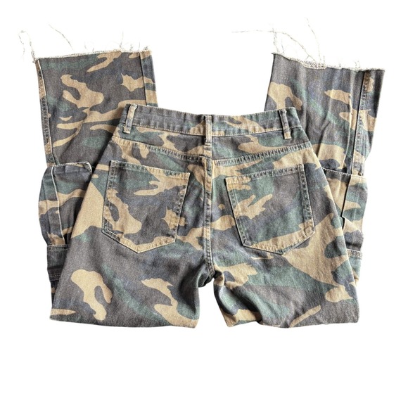 Shein Camo Cargo Pants Women's Tall XS  Frayed Hem Relaxed Fit Military Casual - Picture 1 of 12